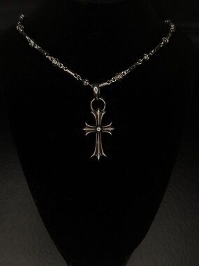 Chrome Hearts Big Floral Cross Detailed Ball Link Chain Unisex Necklace